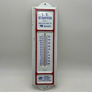 Vtg 13” Advertising Metal Thermometer C.S. STAUFFER New Holland,Pa Storm Windows